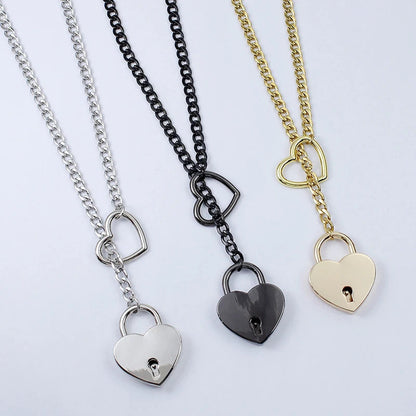 2025 Fashion Slip Chain Necklace – Heart O-Ring Cuban Long Necklace with Adjustable Heart Lock & Key CJ