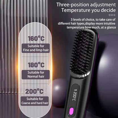 2 In 1 Straight Hair Comb Wireless Hair Straightener Brush Hair Fast Heating Portable Hot Curler USB Charging CJ