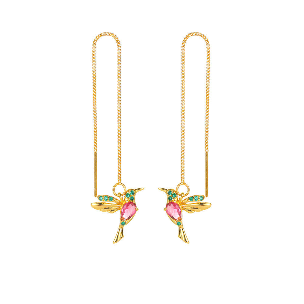 Little Bird Hummingbird Drop Earrings – Long Tassel Crystal Pendant Jewelry for Women CJ