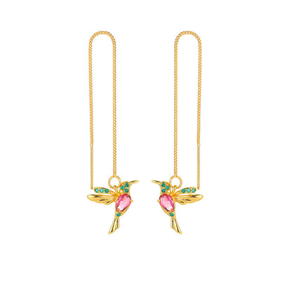 Little Bird Hummingbird Drop Earrings – Long Tassel Crystal Pendant Jewelry for Women CJ