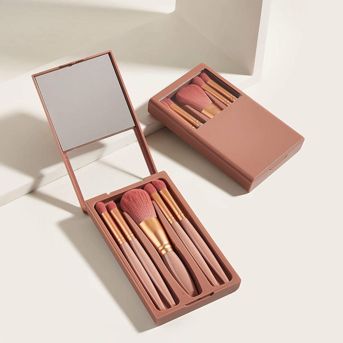 5 PCs Makeup Brushes With Mirror Travel Set CJ