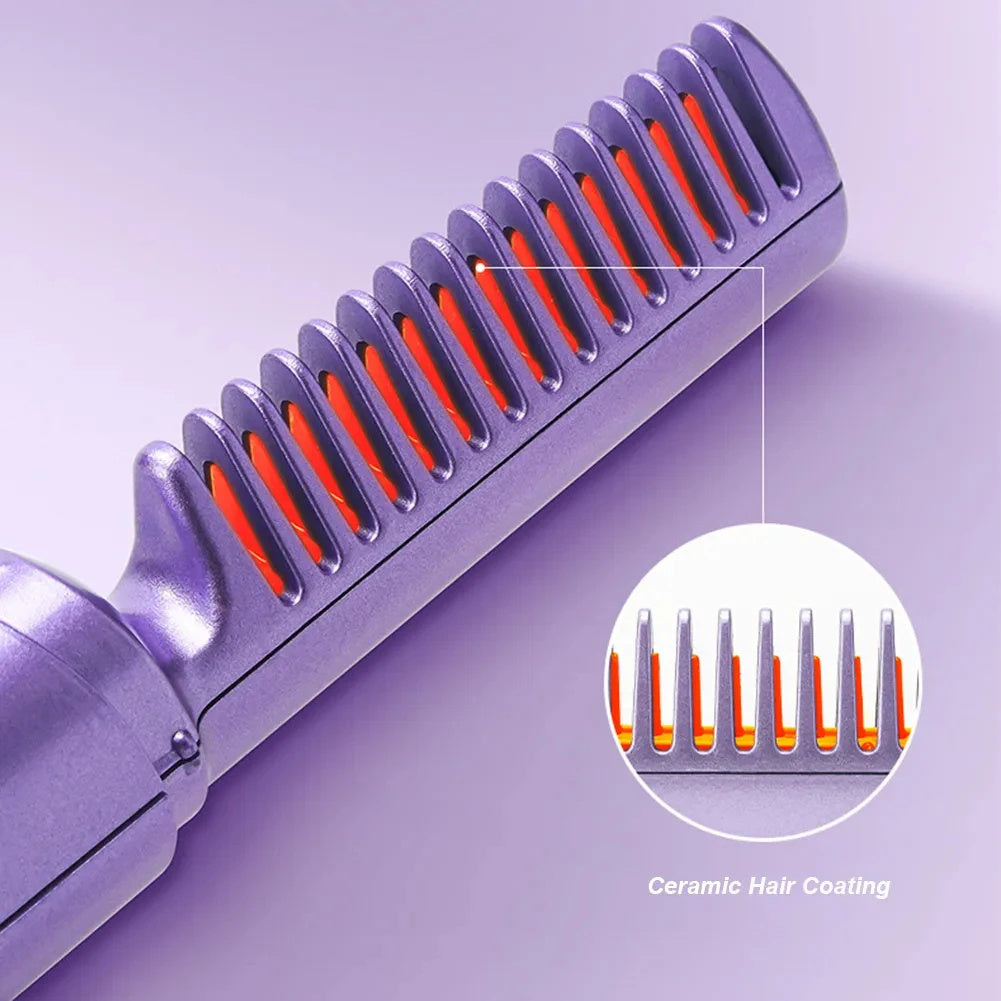 Professional Wireless Hair Straightener & Curler – Fast Heating Negative Ion Styling Brush CJ
