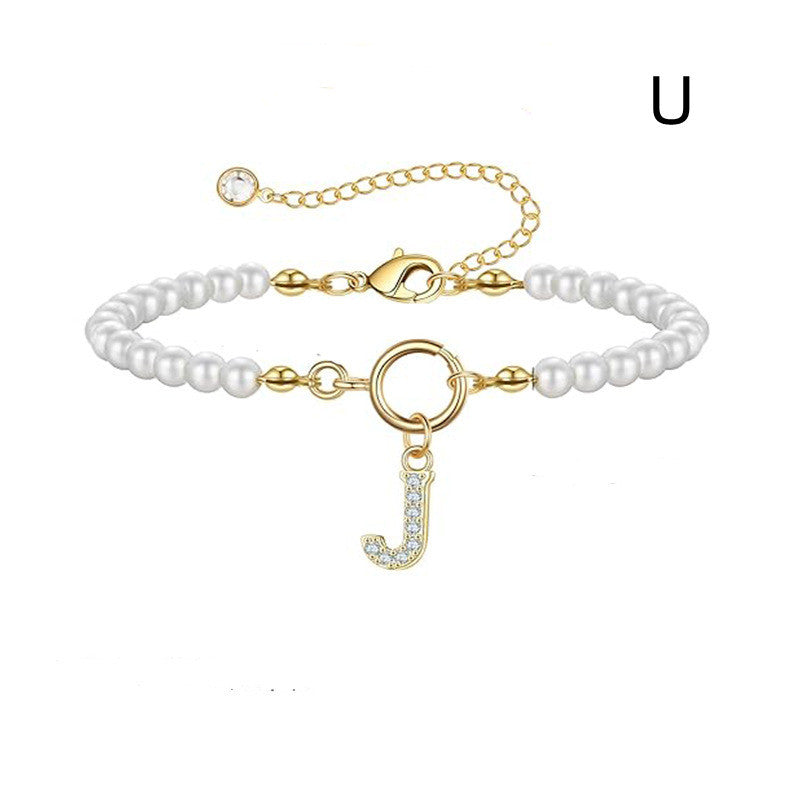 Toggle Clasp Initial Bracelet – A-Z Letter Pendant Pearl Bracelet for Women CJ