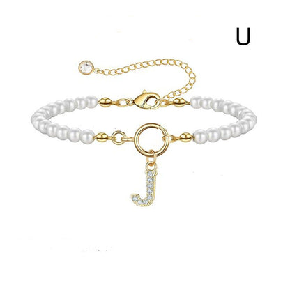 Toggle Clasp Initial Bracelet – A-Z Letter Pendant Pearl Bracelet for Women CJ