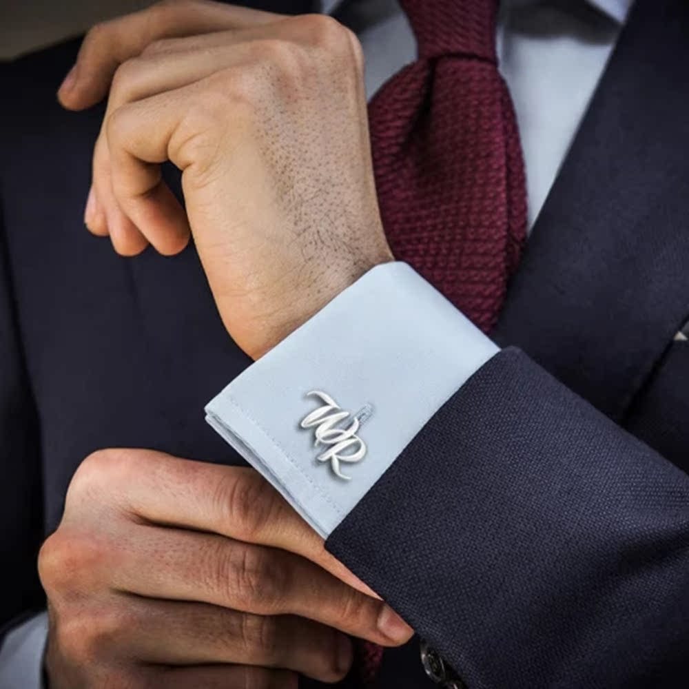 Customizable Handmade Frosted Name Abbreviation Metal Cufflinks – Personalizable Gift