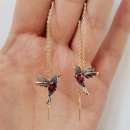 Little Bird Hummingbird Drop Earrings – Long Tassel Crystal Pendant Jewelry for Women CJ